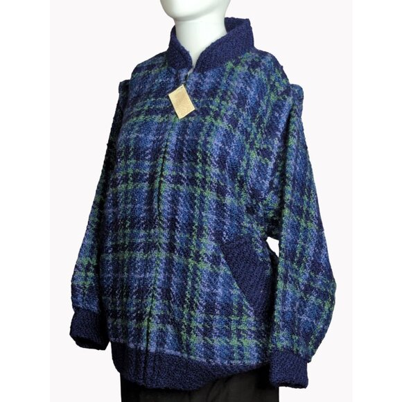Boyne Valley Weavers Size S Womens Blue Green Plaid Zip Coat Jacket Ireland - Picture 1 of 11